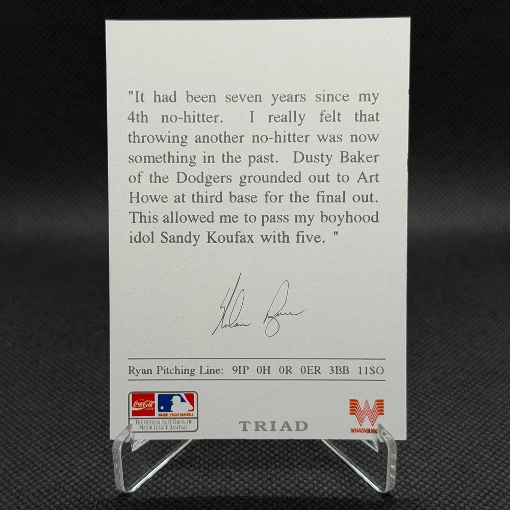 Nolan Ryan 1993 Triad Whataburger Holo 5th No-Hitter Astros